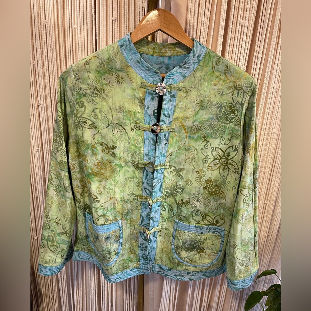 Vintage Green and Blue Floral Silk Jacket